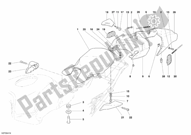 Alle onderdelen voor de Stoel van de Ducati Superbike 999 R 2006